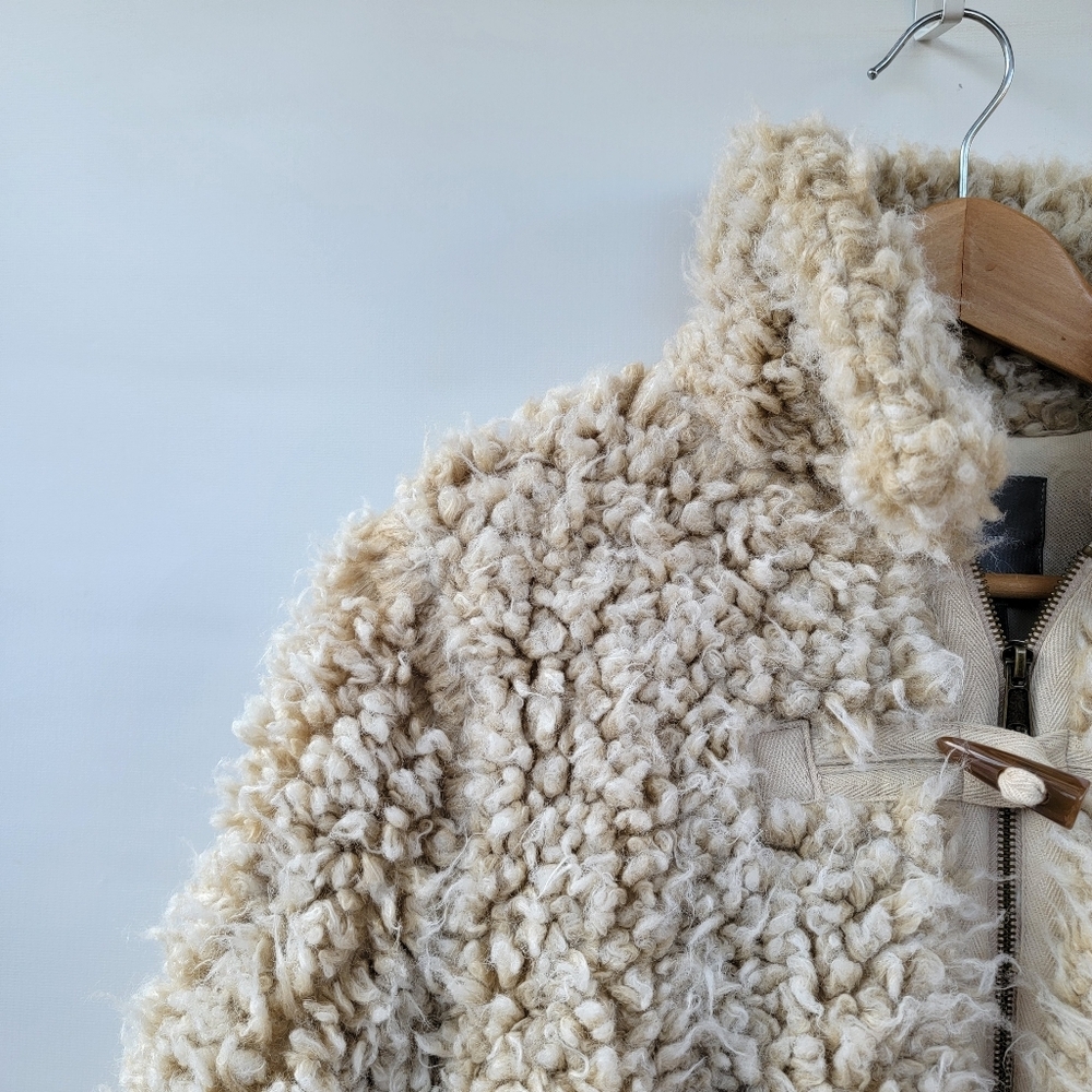 Anthropologie Brenna Shaggy Faux Fur Coat Size Small Boho Toggle Beige Taupe - Picture 4 of 15